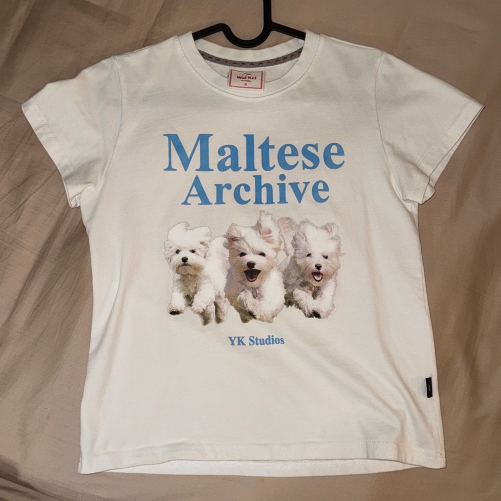 White T-Shirt with Maltese Print
